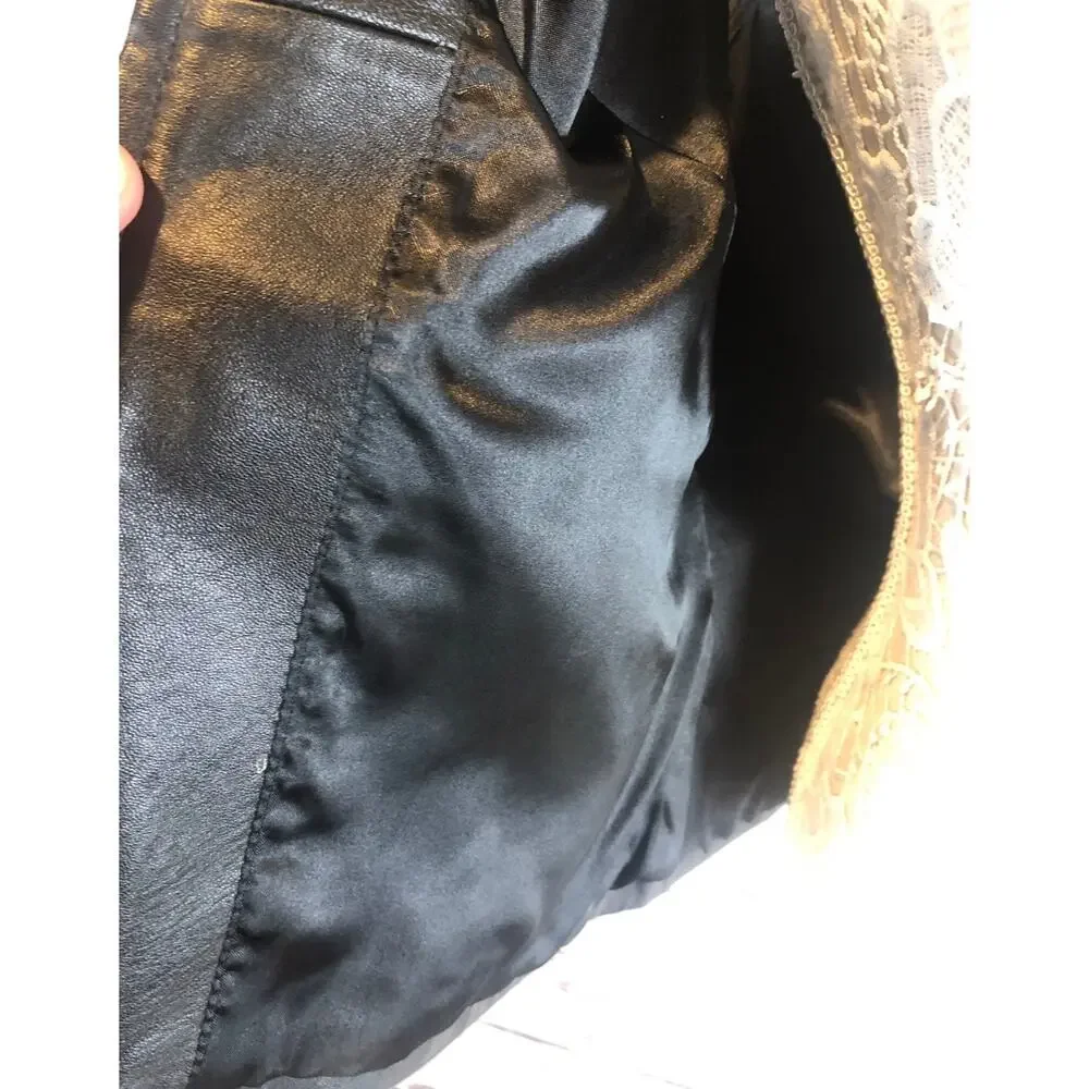 Vintage Mixit lambskin black leather lined V neck vest, zipper closing size 12T